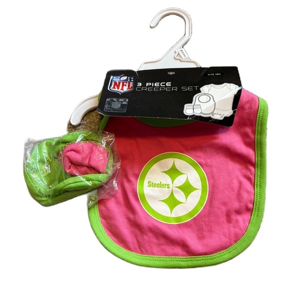 Pittsburgh Steelers Bib & Booties Set Green Pink Baby Kids NEW NFL Football - Picture 1 of 5